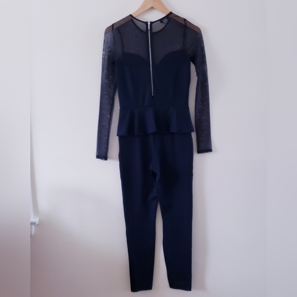 🏷BEBE LS Mesh Yoke Peplum Jumpsuit - NWT S - Picture 7 of 12